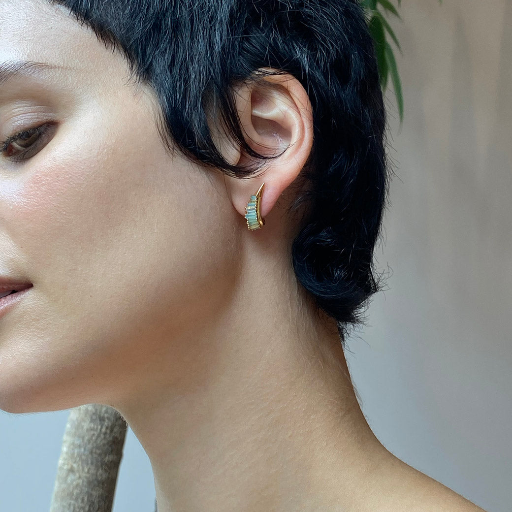 Ruched Ear Clips - Blue Peruvian Opal