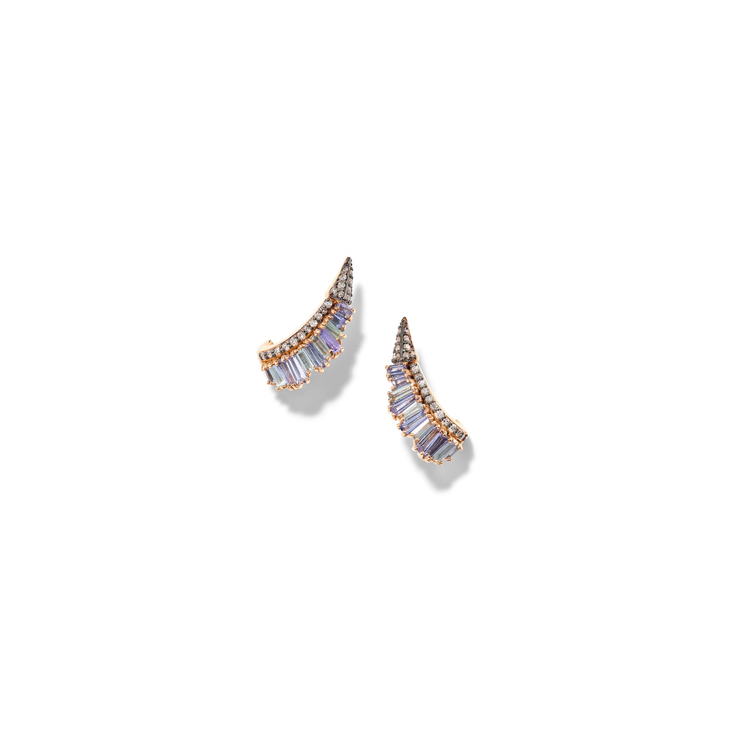 Ruched Ear Clips - Tanzanite & Aquamarine
