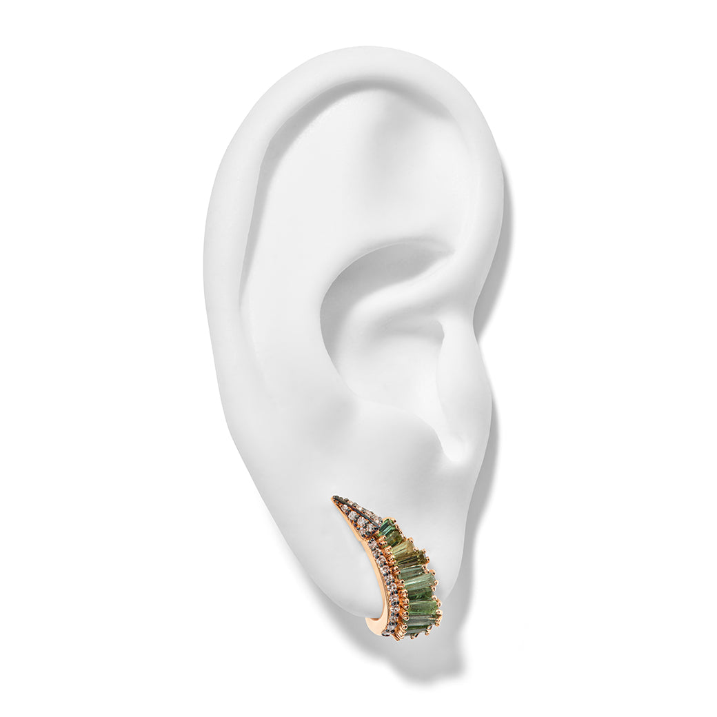 Ruched Ear Clips - Green Tourmaline and Diamond Pavè