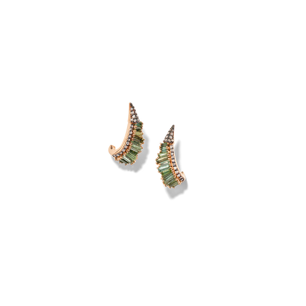 Ruched Ear Clips - Green Tourmaline and Diamond Pavè