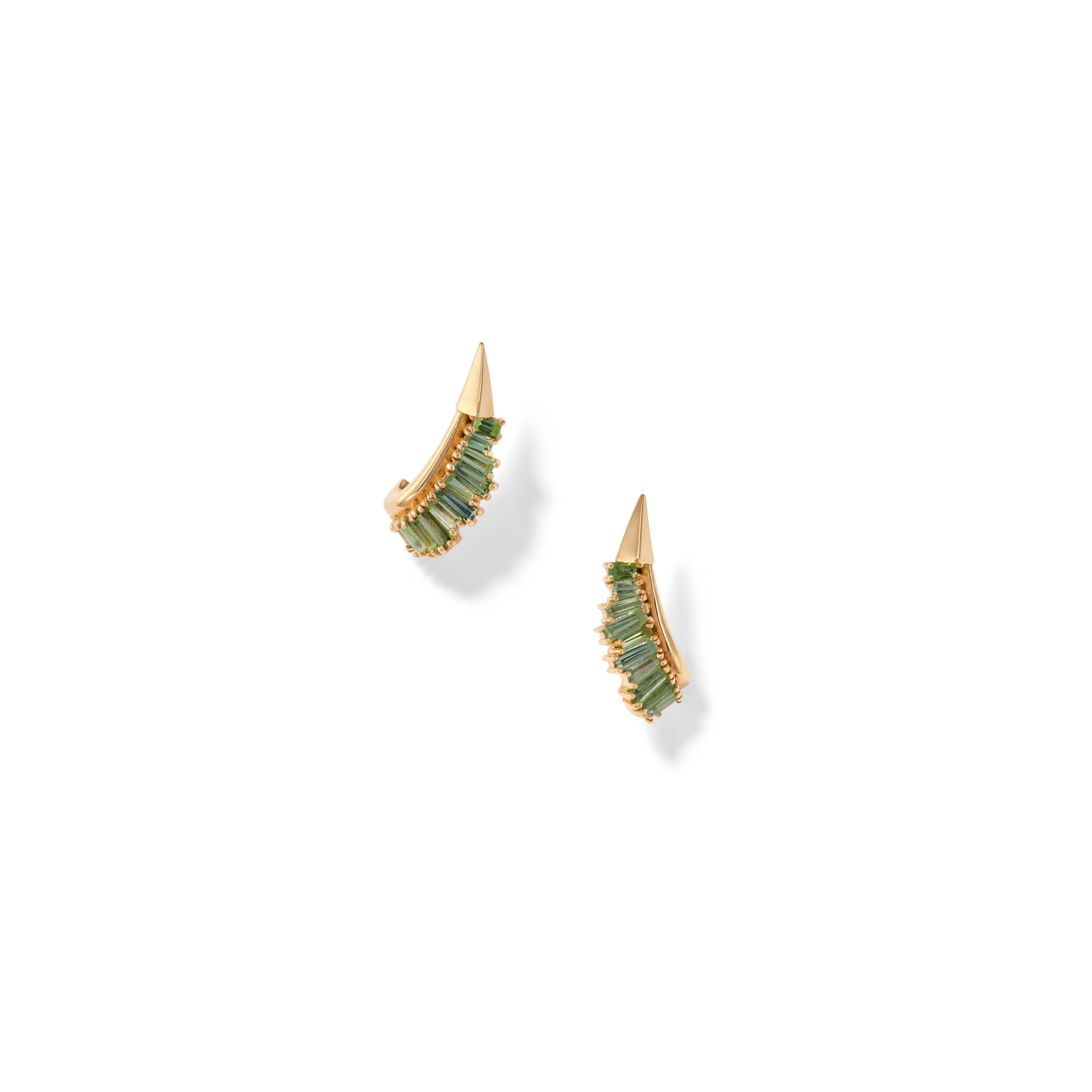 Ruched Ear Clips - Green Tourmaline