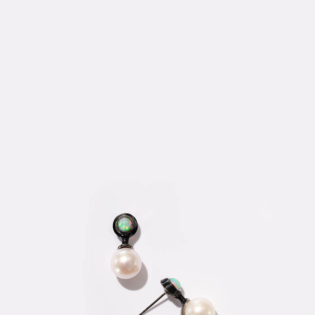 Sconce Earrings - Ethiopian Opal & Pearl