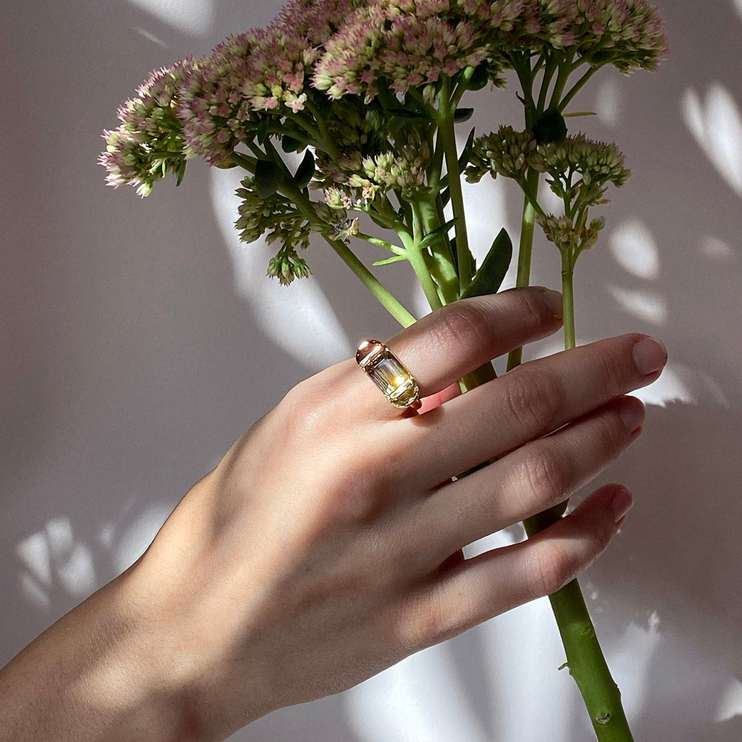 Seed Ring - Bi-color Green Tourmaline & Pink Tourmaline