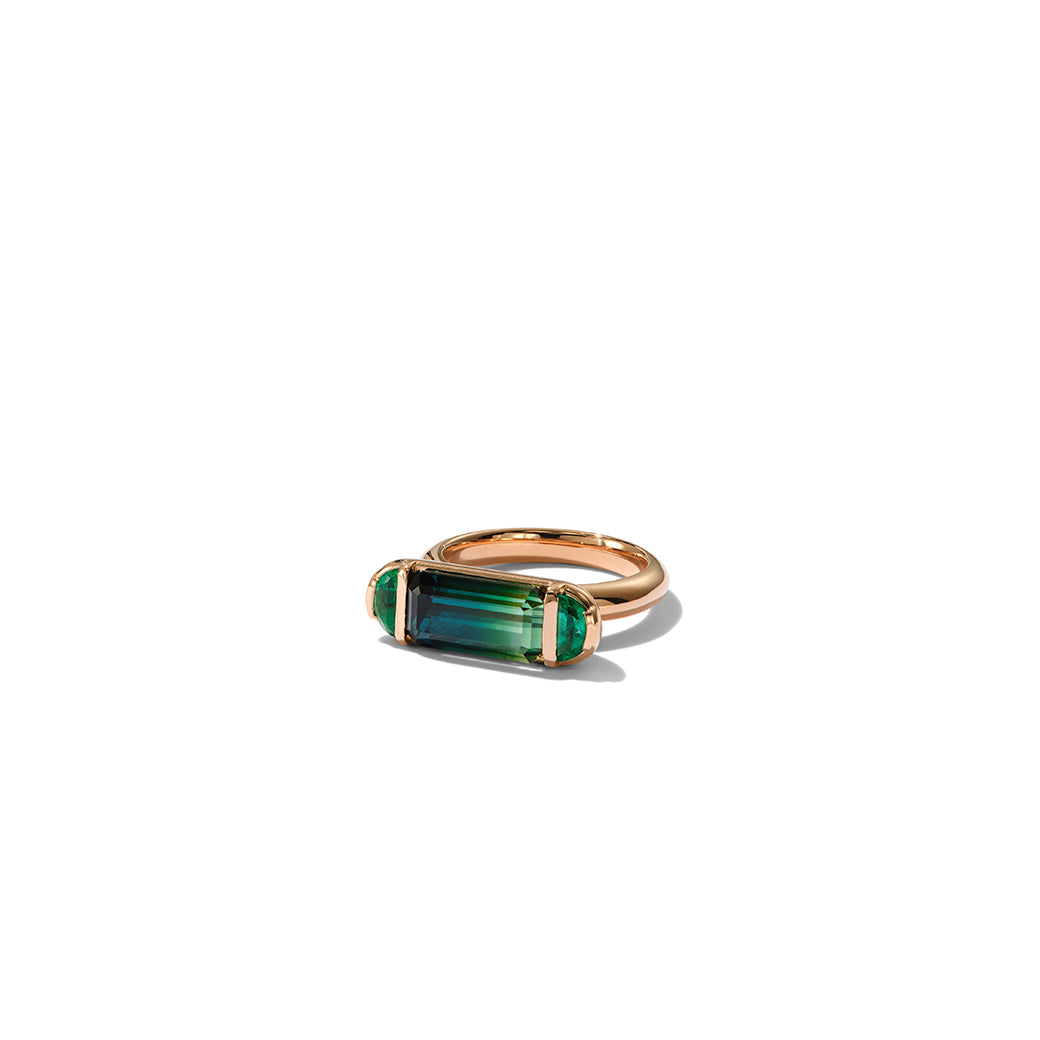 Seed Ring - Bi-color Green Tourmaline & Emerald