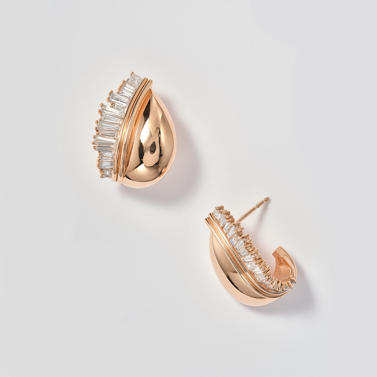 Side Ruched Teardrop Hoops - Diamond