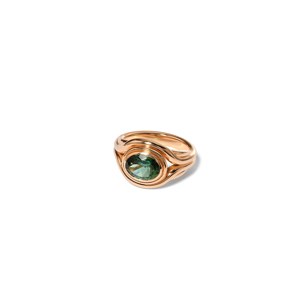 Seed Signet Ring - Emerald Blue Tourmaline