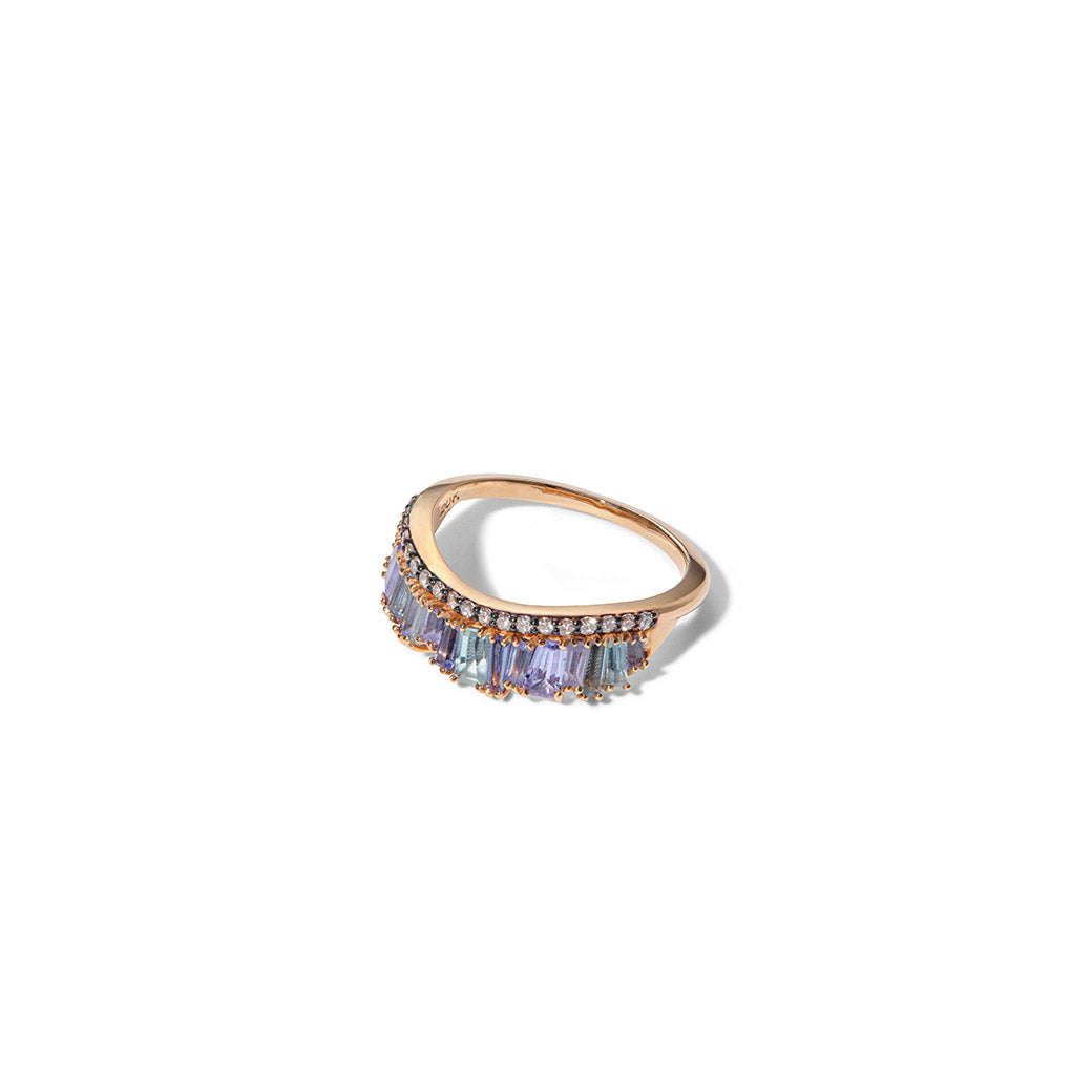 Single Ruched Band Ring - Aquamarine & Tanzanite
