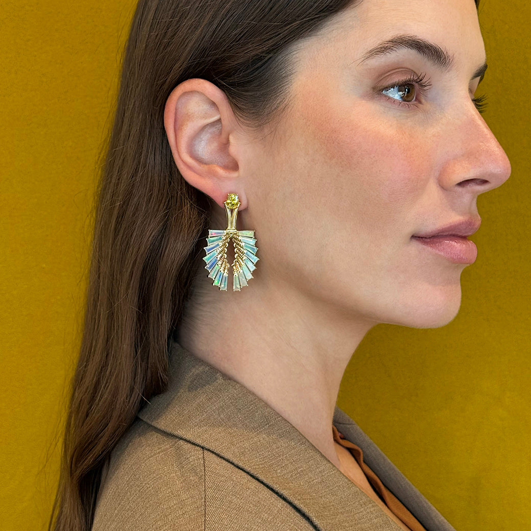 Swan Earrings - Sphene and Ethiopian Opal