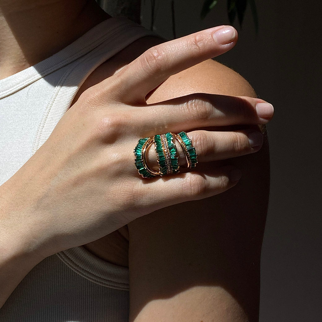 Triple Ruched Ribbon Ring - Emerald