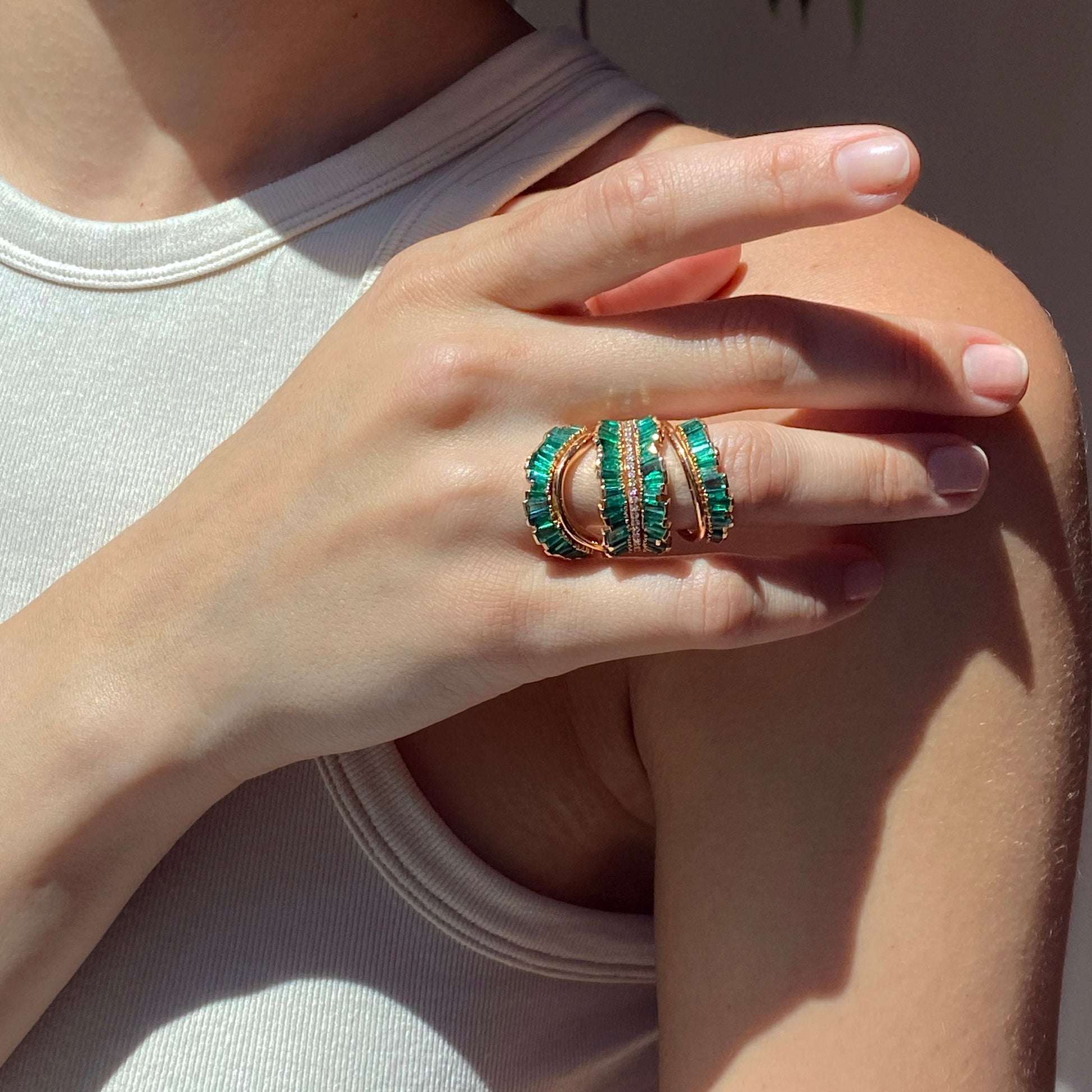 Triple Ruched Ribbon Ring - Emerald