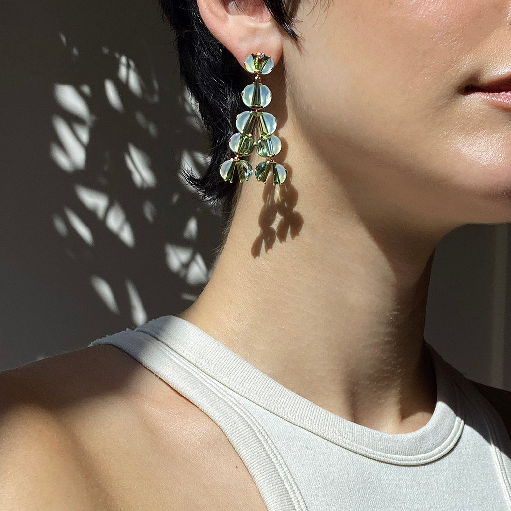 Tuft Earrings - Blue Peruvian Opal & Green Tourmaline