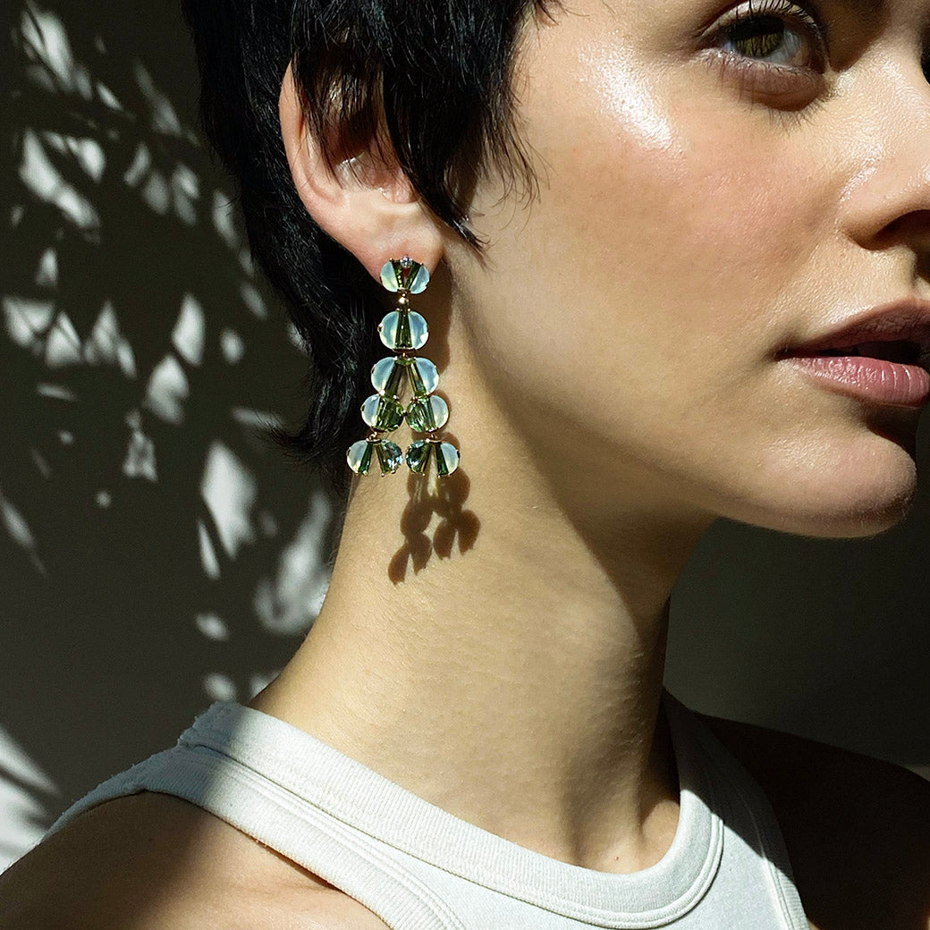 Tuft Earrings - Blue Peruvian Opal & Green Tourmaline