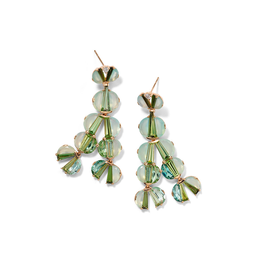 Tuft Earrings - Blue Peruvian Opal & Green Tourmaline