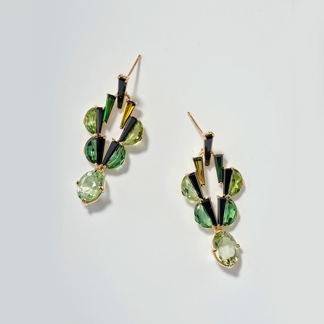 Tuxedo Earrings - Green Tourmaline & Black Spinel