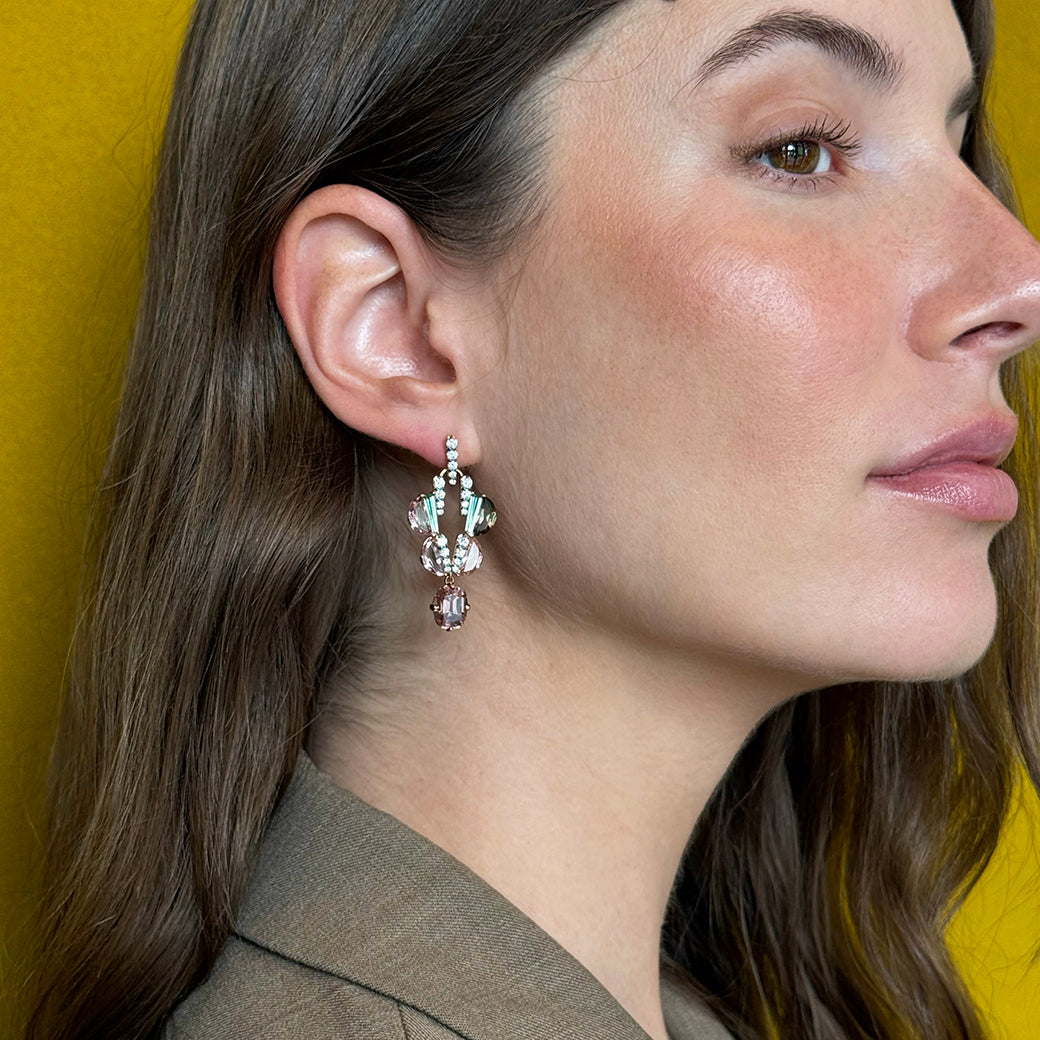 Tuxedo Earrings - Pink Zircon and Tourmalines