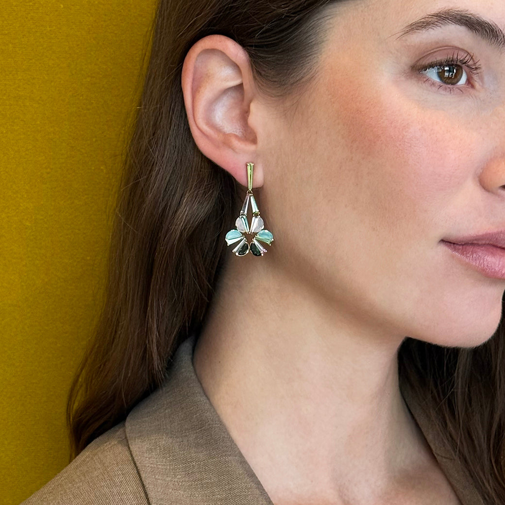 Woven Earrings - Blue Peruvian Opal, Tourmalines