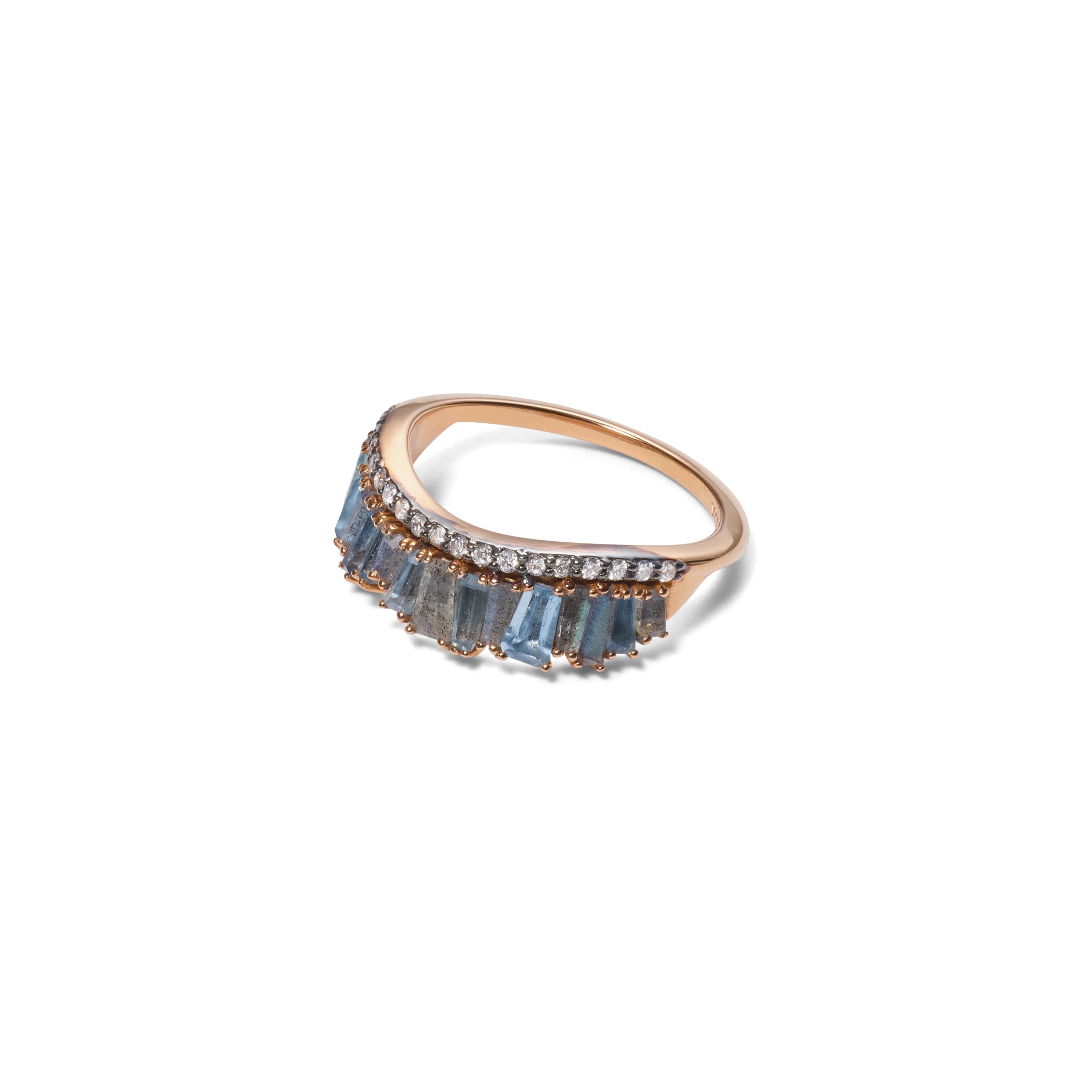 Single Ruched Band Ring - Aquamarine & Labradorite