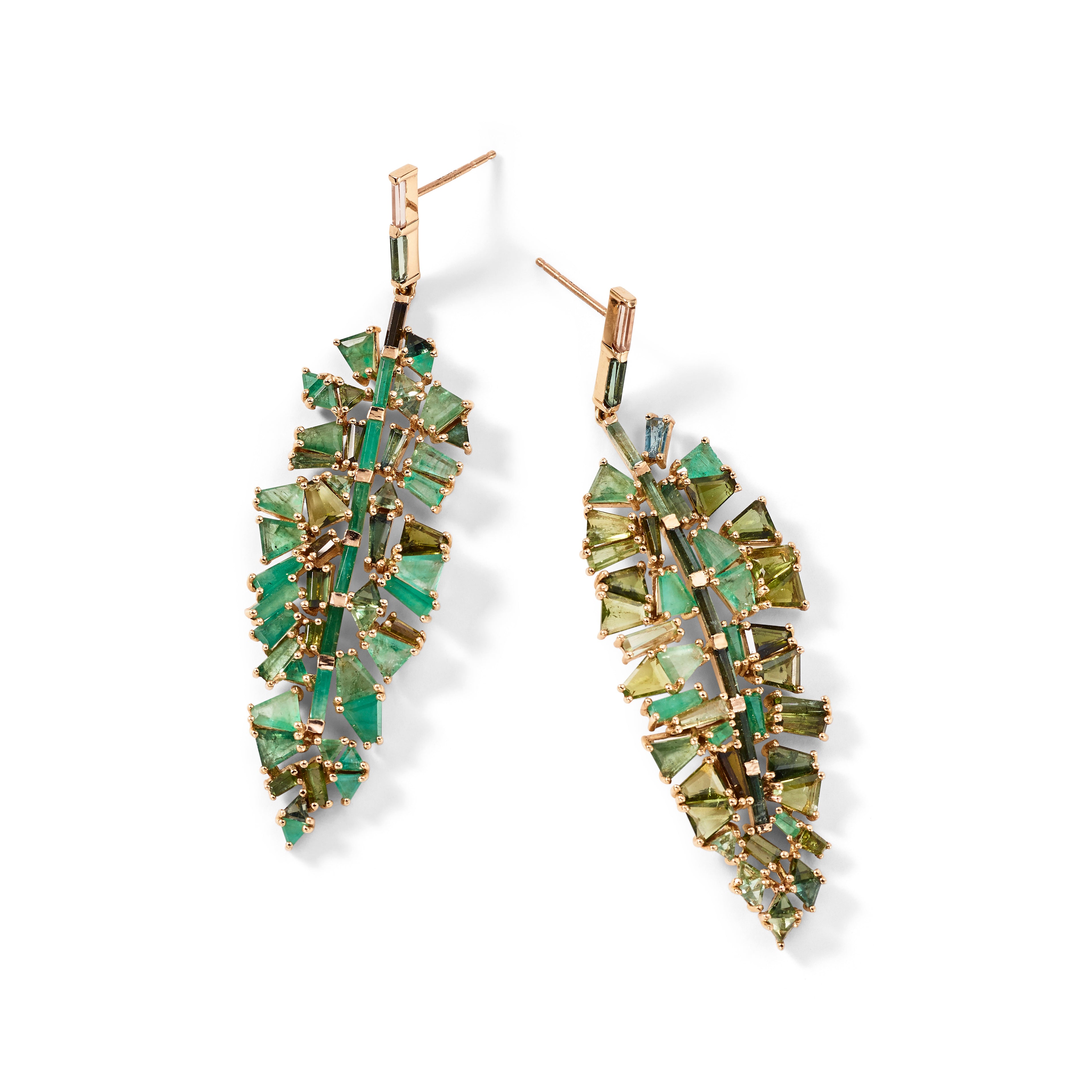 Bahia Banana Leaf Earrings - Green Tourmaline & Emerald