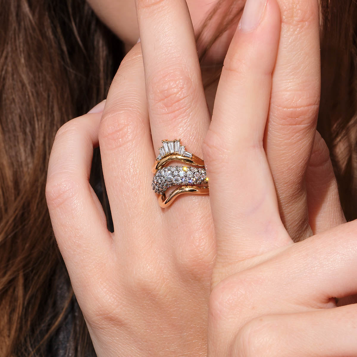 Encrusted Swoop Ring - Diamond