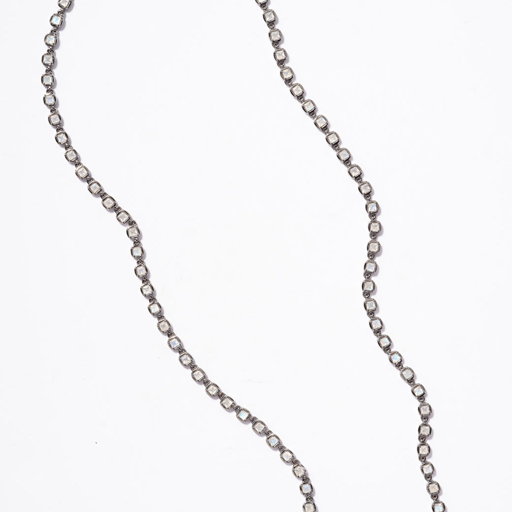3D Tile Chain Opera Necklace Rainbow Moonstone
