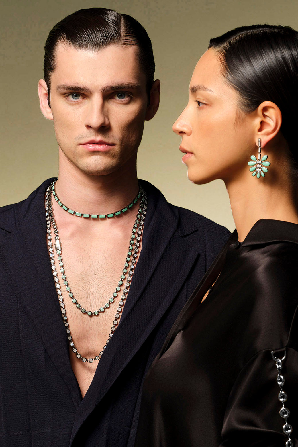 Rainbow Moonstone 3D Tile Chain Opera Necklace