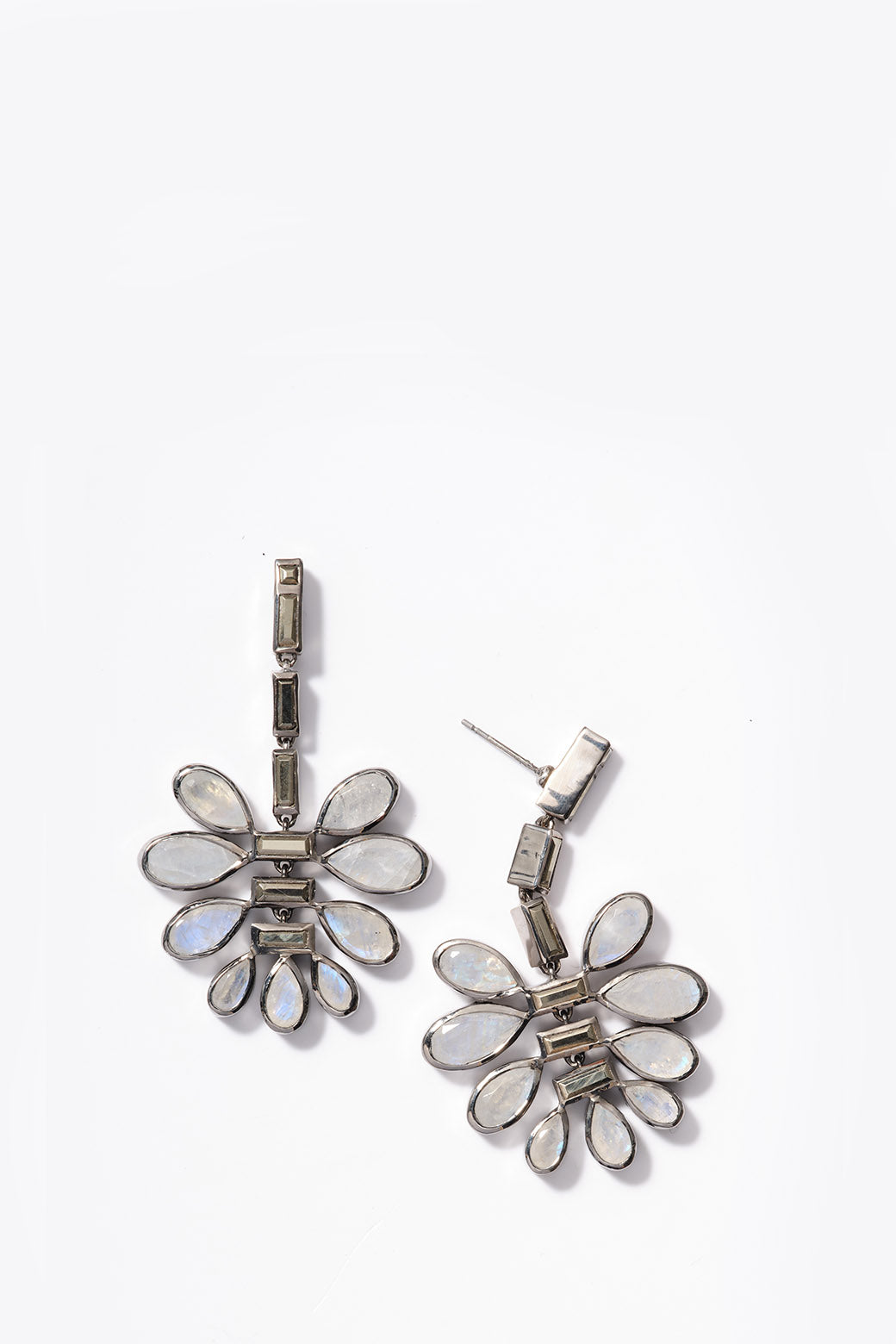 Uchiwa Earrings - Pyrite & Rainbow Moonstone