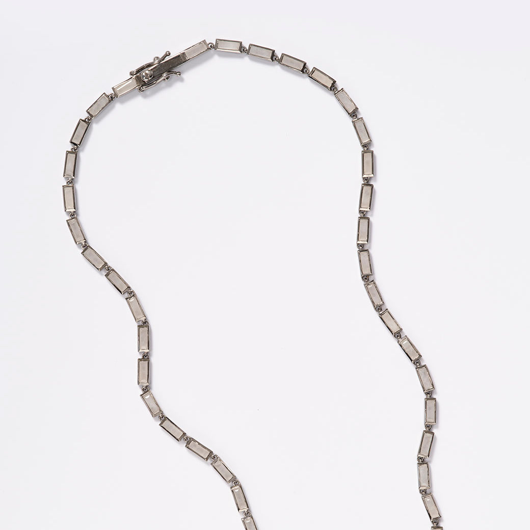 Small Linear Baguette Tile Rivière Necklace - White Agate