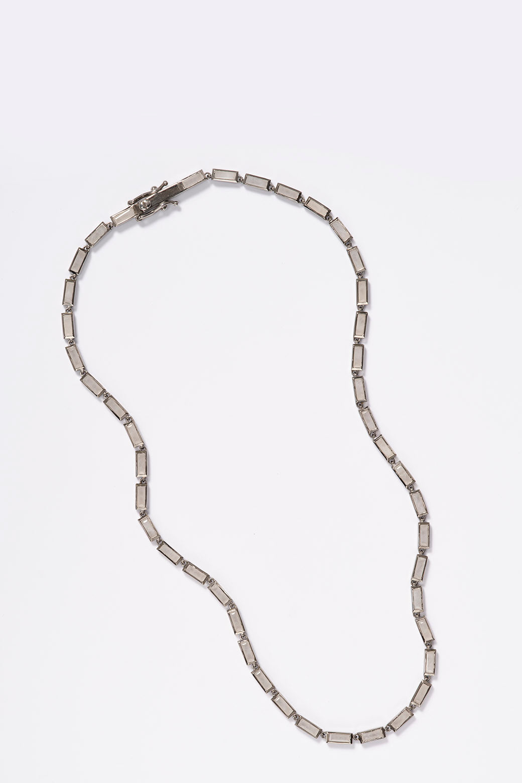 Small Linear Baguette Tile Rivière Necklace - White Agate