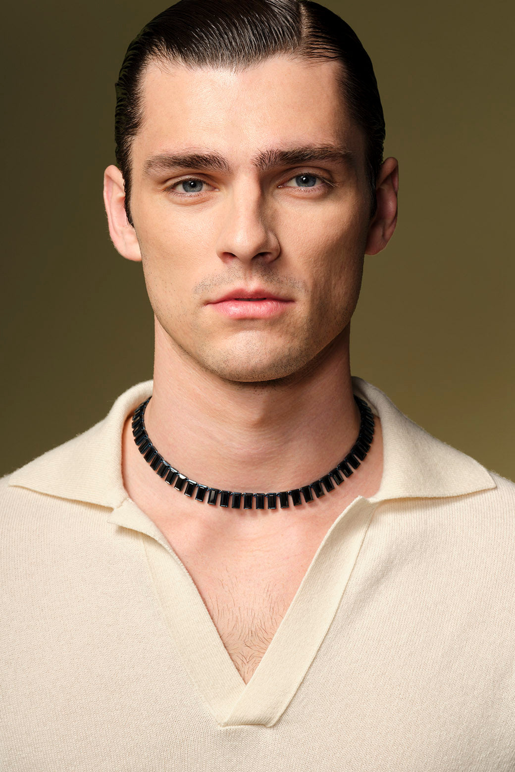 Baguette Tile Rivière Necklace - Black Spinel