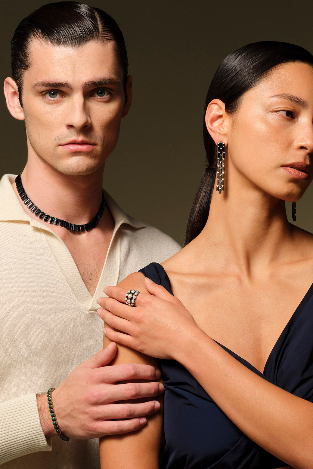 Black Spinel & Pyrite Triple Baguette Stiletto Earrings