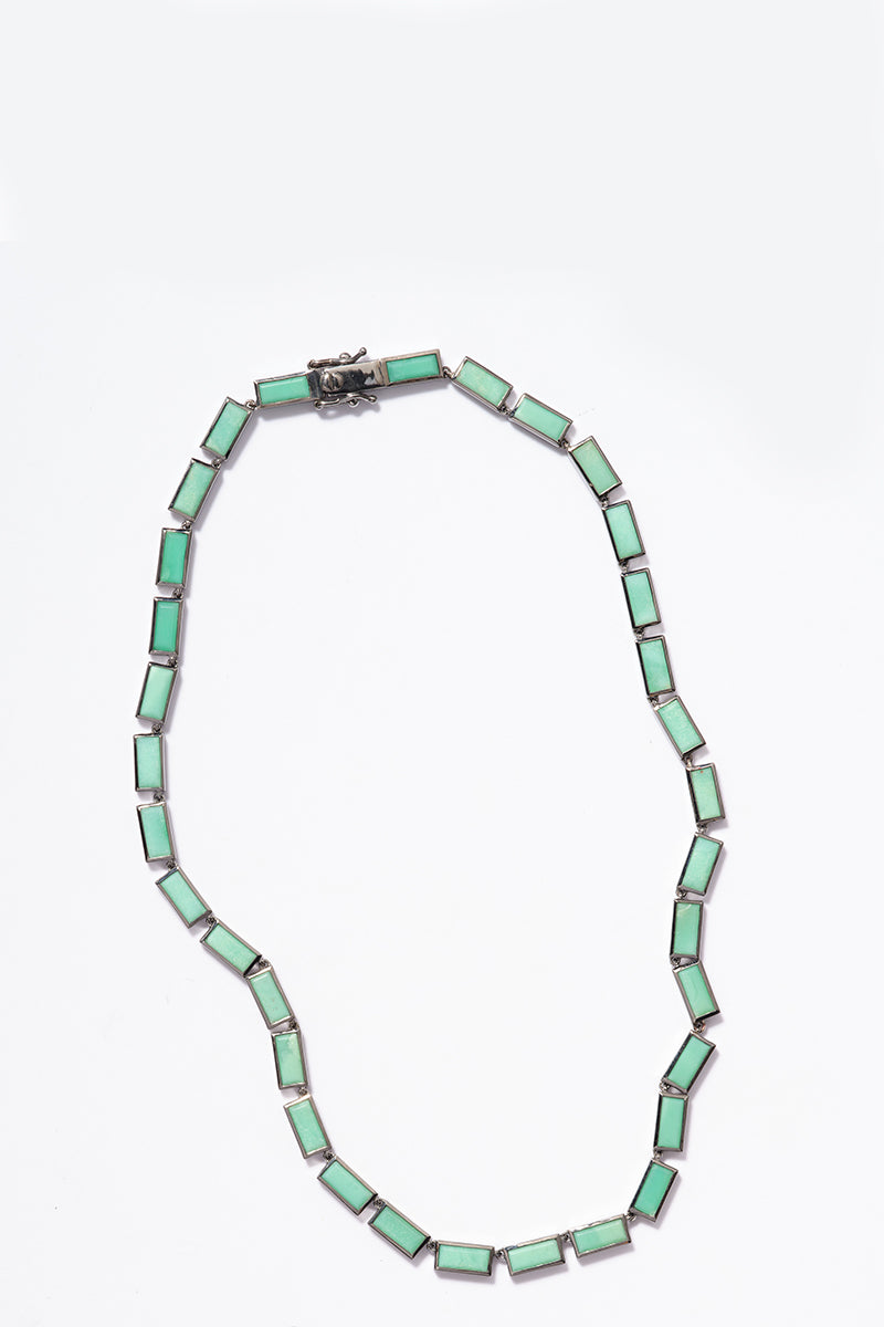 Small Linear Baguette Tile Rivière Necklace Chrysoprase