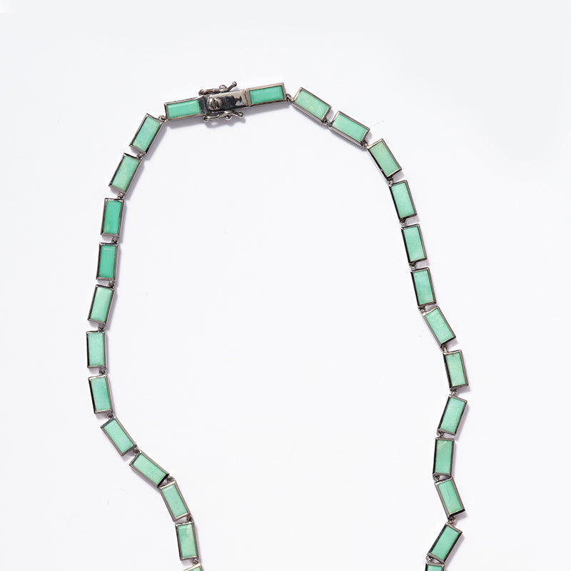 Small Linear Baguette Tile Rivière Necklace Chrysoprase