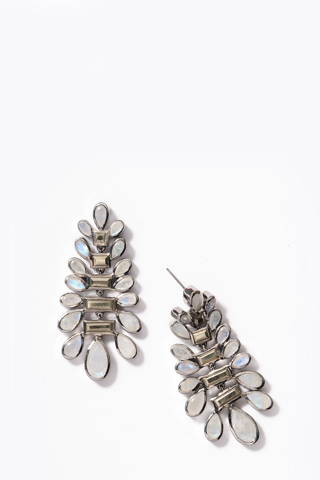 Conifer Earrings Pyrite & Rainbow Moonstone