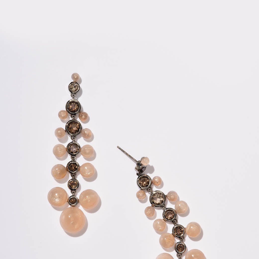 Dew Drop Earrings - Peach Moonstone
