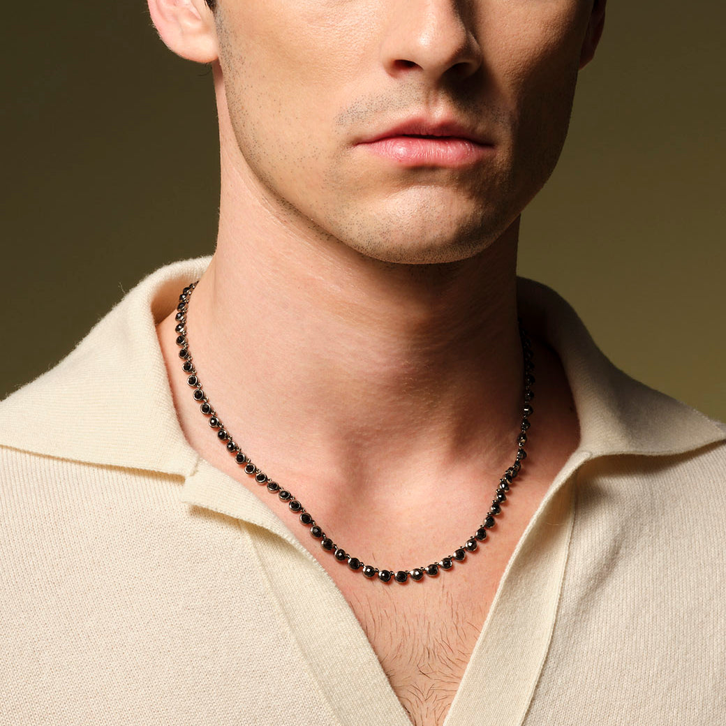 Men's Petite Dot Rivière Necklace Black Spinel