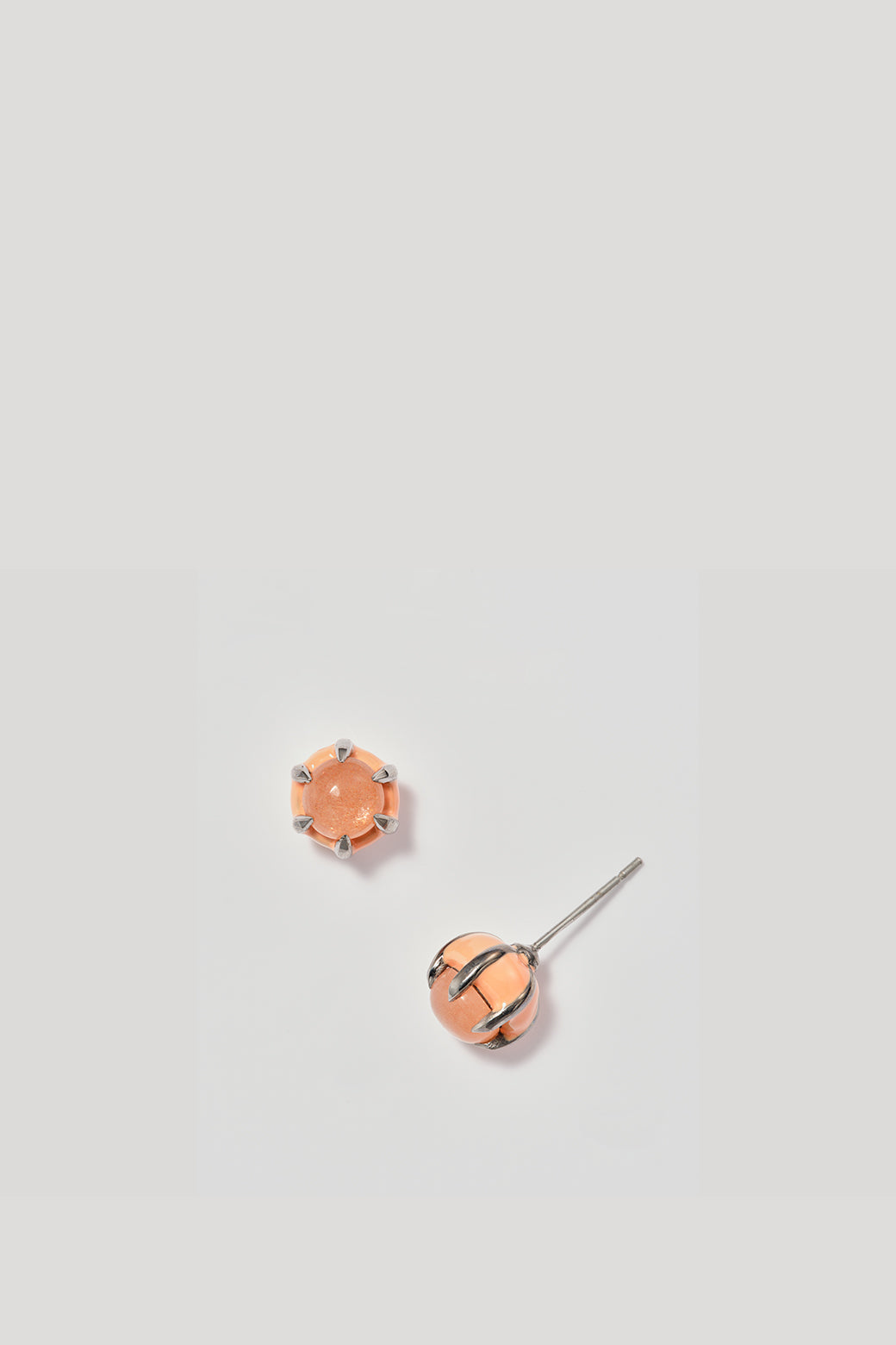 Estate Stud Earrings - Peach Moonstone