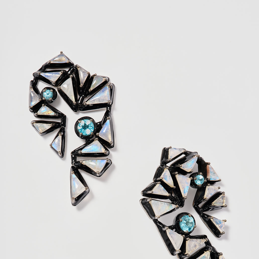 Fold-Over Ear Climbers - Rainbow Moonstone & Blue Apatite