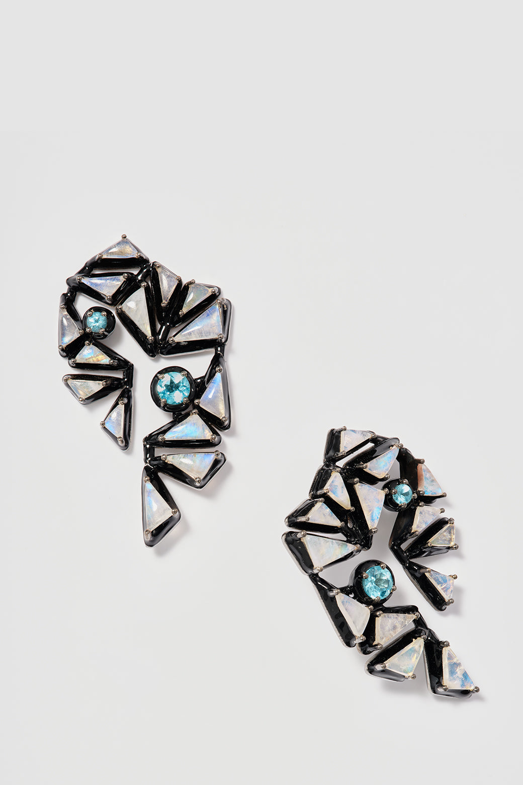 Fold-Over Ear Climbers - Rainbow Moonstone & Blue Apatite