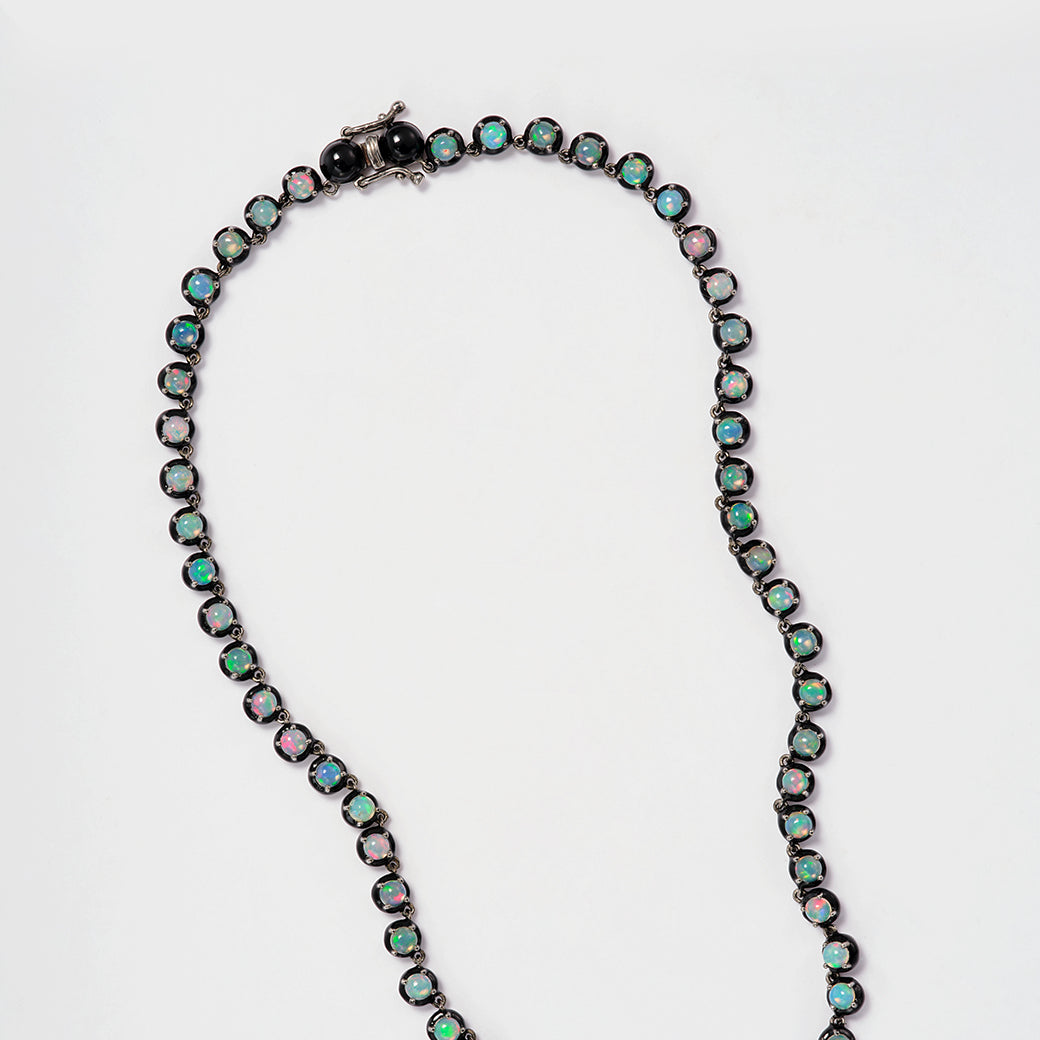 Small Georgian Rivière Necklace - Ethiopian Opal with Black Enamel