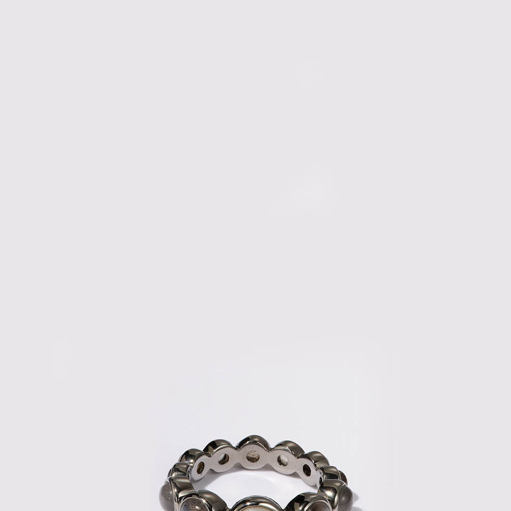 Graduated Dot Ring - Pearl & Black Sheen Moonstone