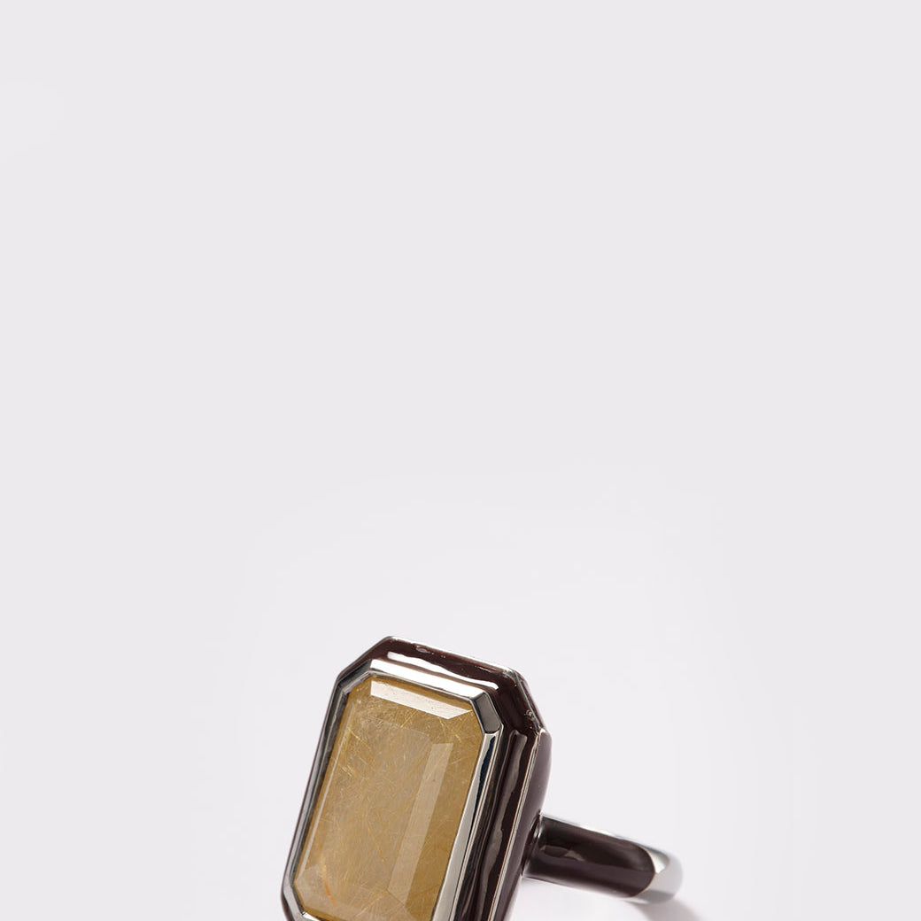 Deco Lacquer Solitaire Ring - Rutilated Quartz