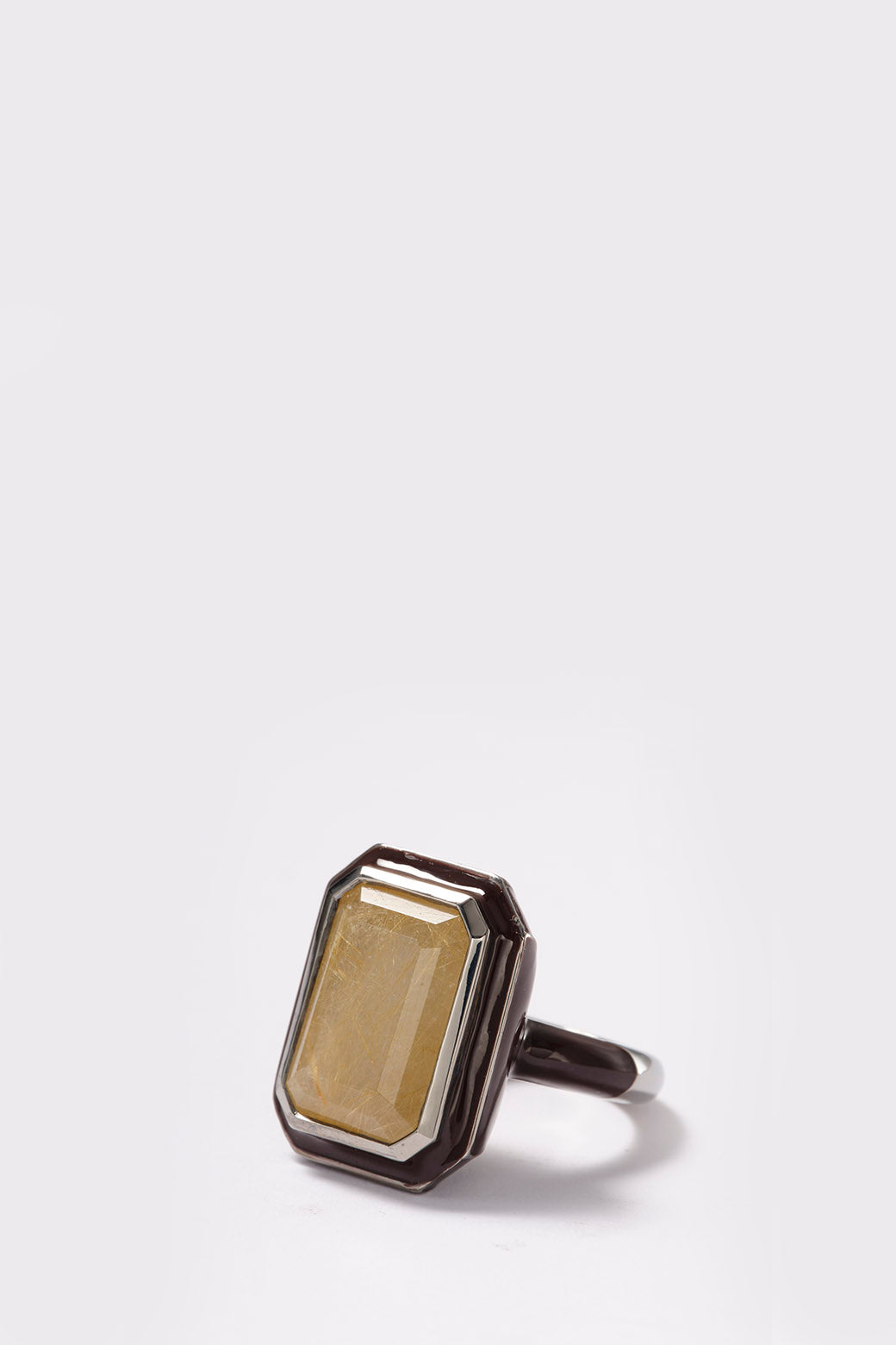 Deco Lacquer Solitaire Ring - Rutilated Quartz