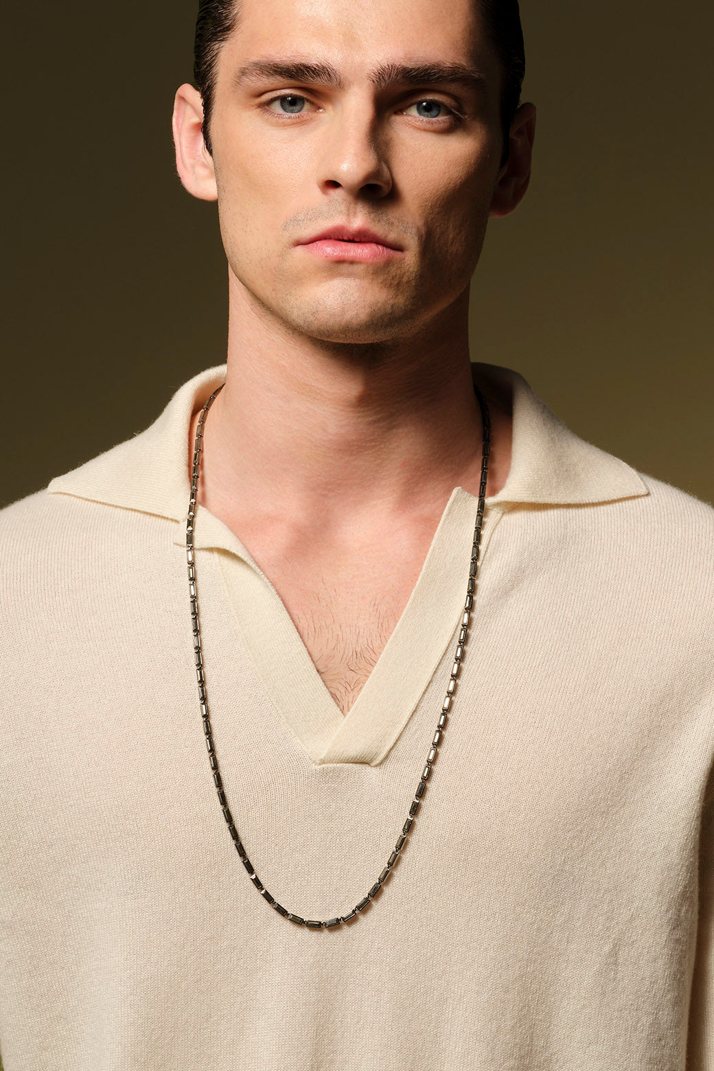  Pyrite Mini Linear Baguette Tile Opera Necklace