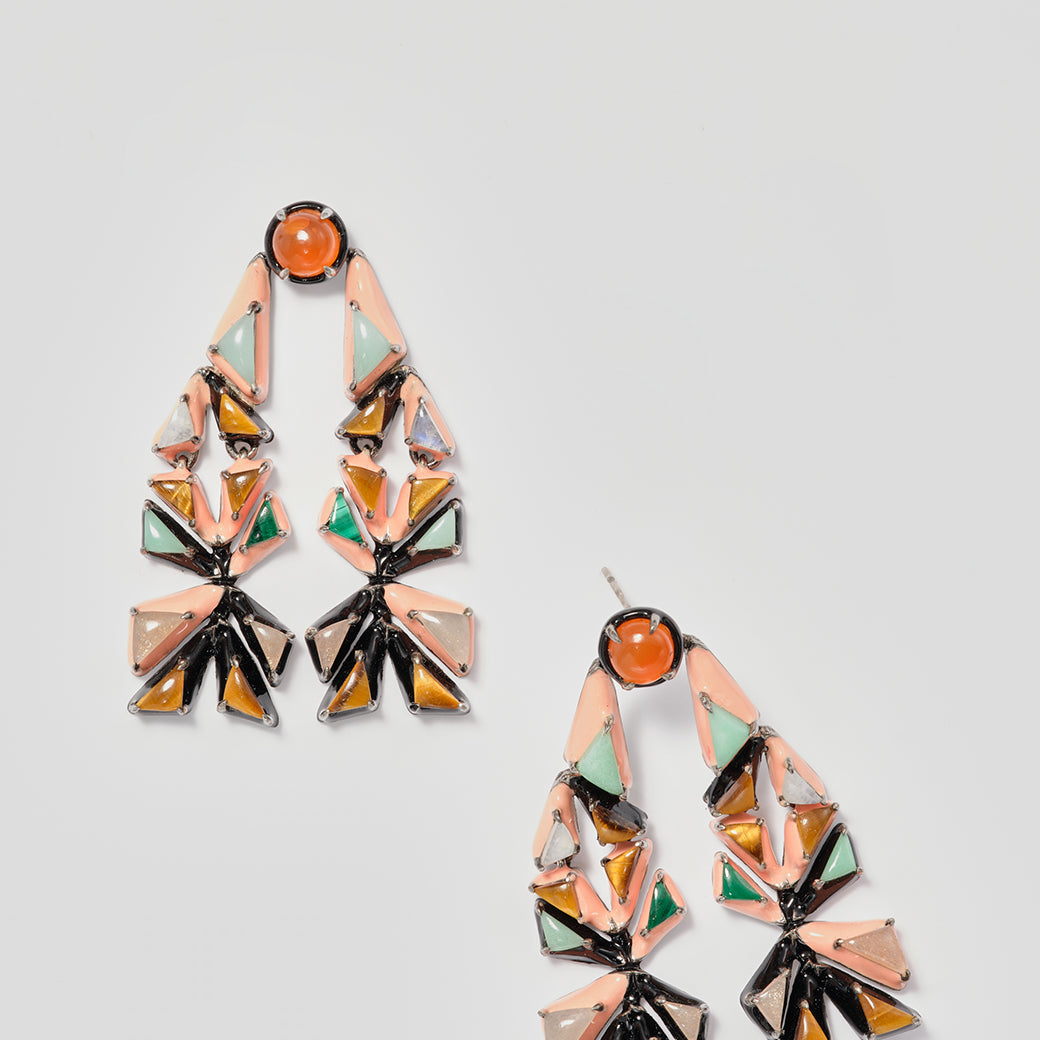 Mini Stole Earrings - Carnelian & Peach Moonstone