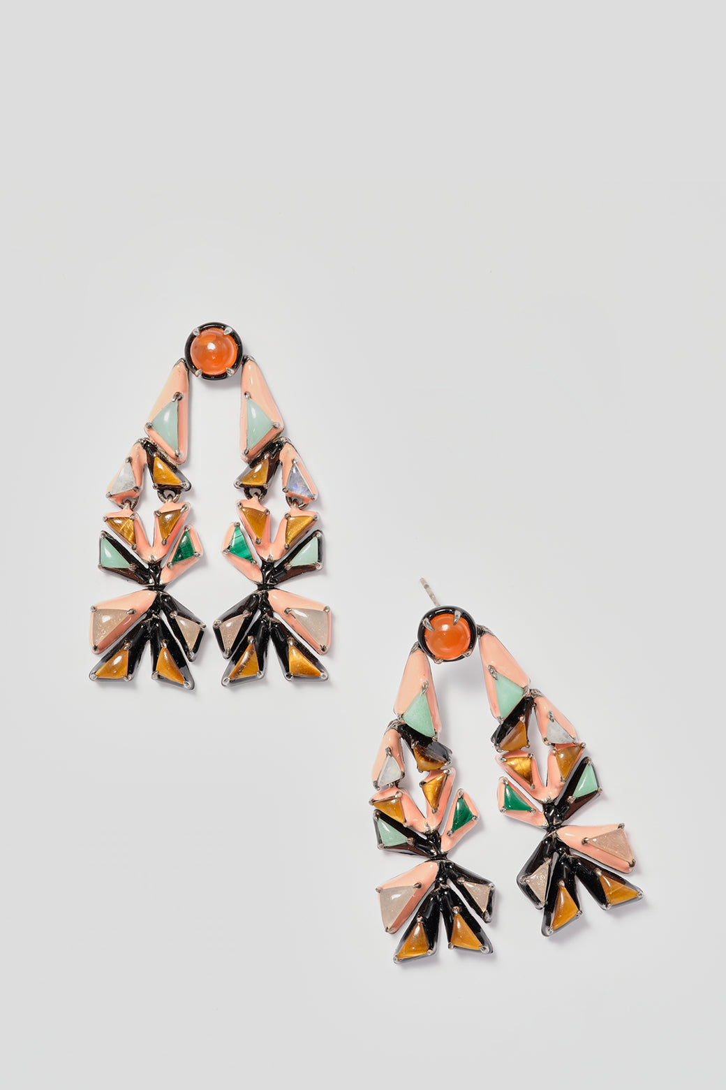 Mini Stole Earrings - Carnelian & Peach Moonstone