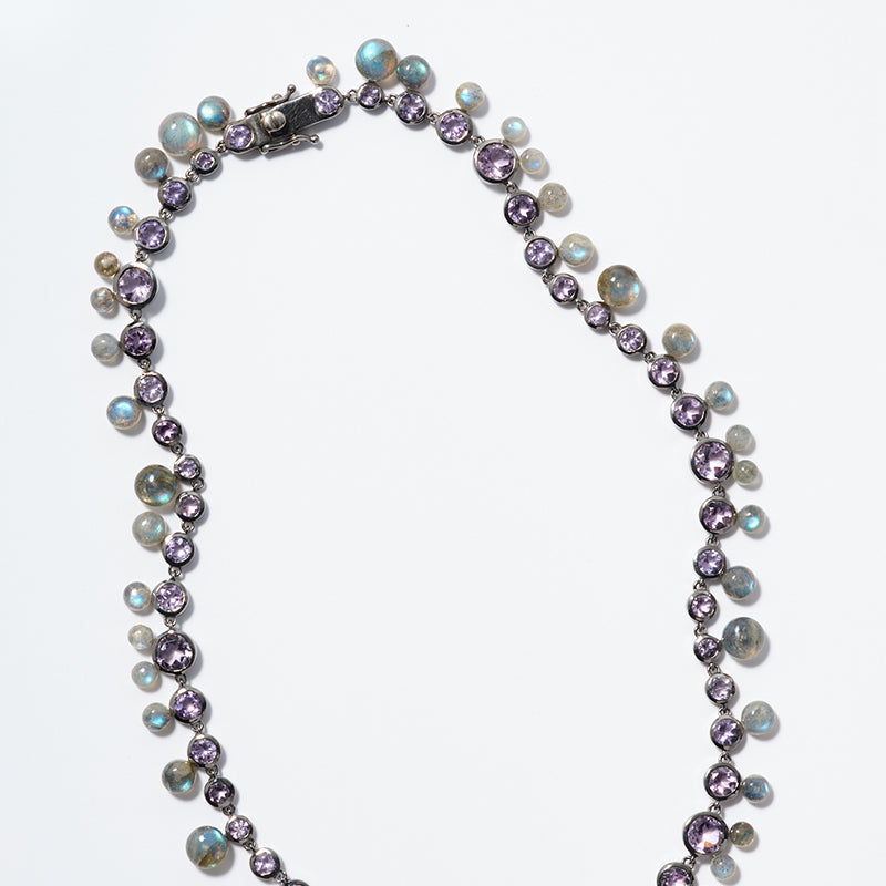 Bubble Tiered Rivière Necklace Rose of France & Labradorite