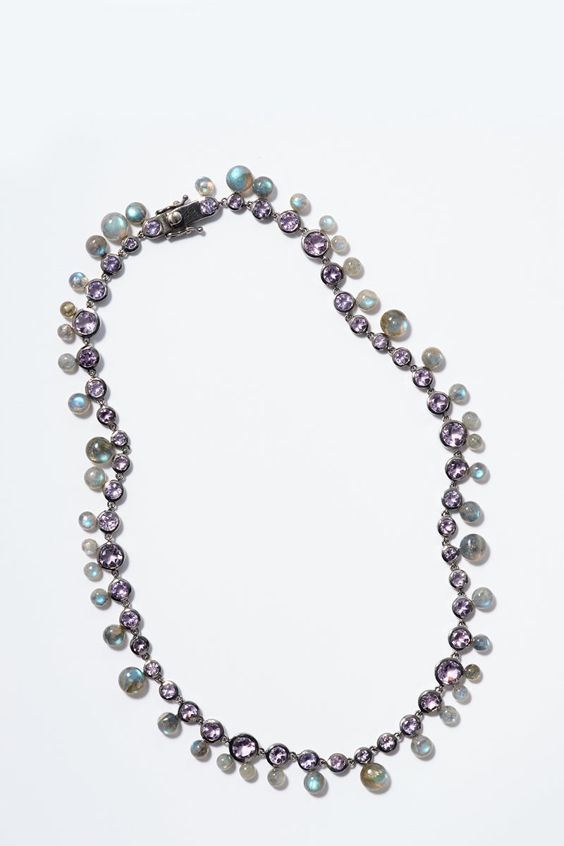 Bubble Tiered Rivière Necklace Rose of France & Labradorite