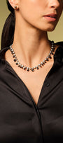 Bubble Tiered Rivière Necklace - White Pearl & Black Sheen Moonstone