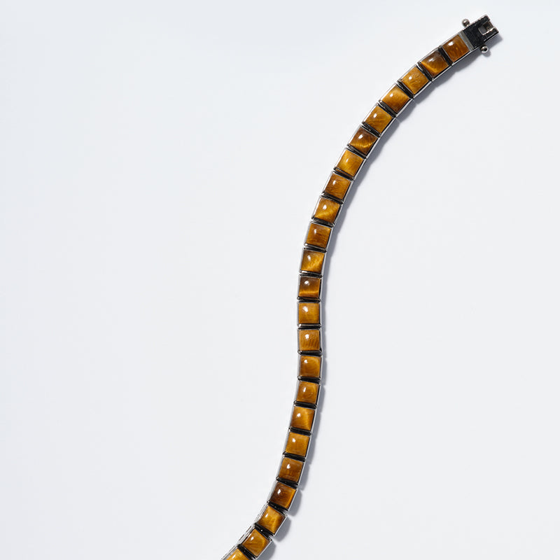Men's Small Tile Tennis Bracelet Tiger's Eye