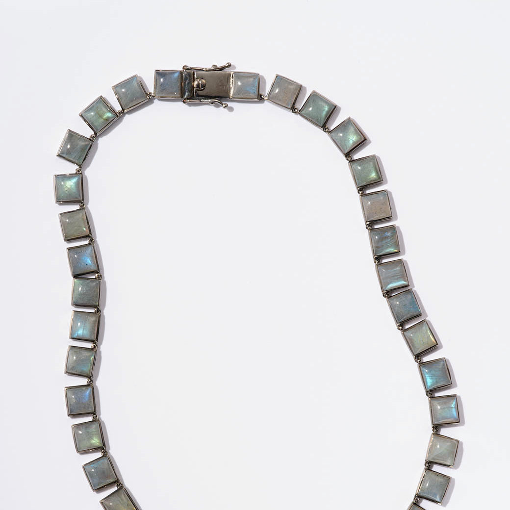Large Tile Rivière Necklace - Labradorite Cabochons